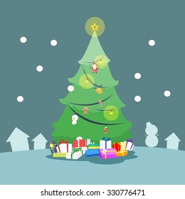 Christmas tree with small toy and gift box set