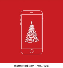 Christmas tree in a smartphone, vector illustration design. Christmas collection.