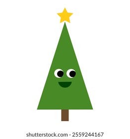 Christmas tree smiling. Cute Christmas tree with happy face. Holiday design element. Vector illustration.