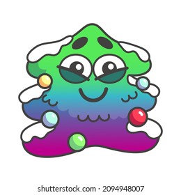 Christmas tree smiling. Vector clip art. Sticker
