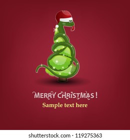 Christmas tree in snake year vector card