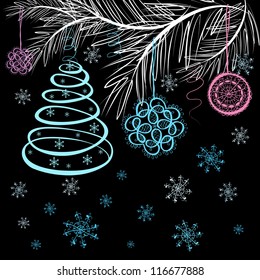 Christmas tree and snow background. vector illustration.