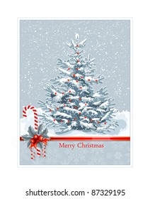 Christmas tree and snow. Christmas card. vector illustration