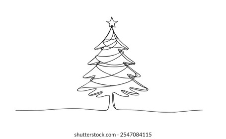 Árbol de Navidad en la nieve Dibujo de línea continua con trazo editable.