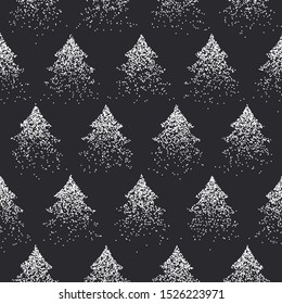 Christmas tree snow covered  Snowflakes sprinkles background  Particles and halftone effect  Confetti scatter seamless pattern 