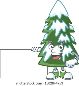 Christmas tree snow cute cartoon character with a board