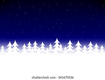 Christmas tree snow in dark blue sky background