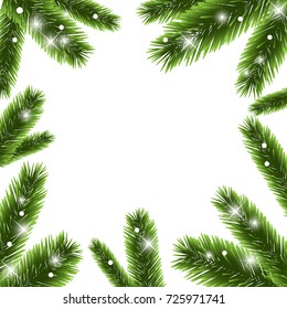 Christmas tree with snow flakes frame vector 