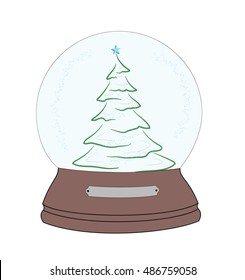 Christmas tree in a snow globe. Christmas and New Year's composition. vector illustration.