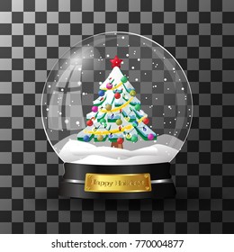 Christmas tree in the snow globe on transparent background.