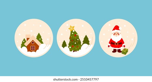 Christmas tree snow globe set,Christmas tree,snowman and santa claus. Background. 