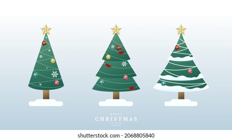 Christmas tree with snow in Christmas holiday ,for content online or banner for your website and template, Simple cartoon flat style. illustration Vector EPS 10