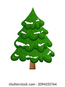 Christmas tree in the snow isolated on a white background. Vector colorful Christmas tree with snowy branches in cartoon flat style. Christmas illustrations