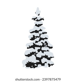 Christmas tree in the snow, isolated on a white background. Illustration, vector