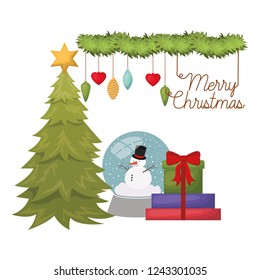 christmas tree with snow man in crystal ball isolated icon