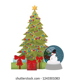 christmas tree with snow man in crystal ball isolated icon