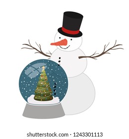 christmas tree with snow man in crystal ball isolated icon