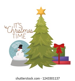 christmas tree with snow man in crystal ball isolated icon