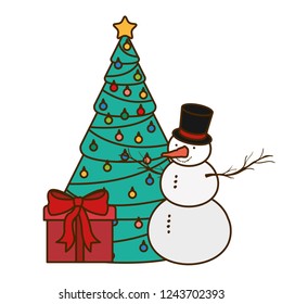 christmas tree with snow man isolated icon