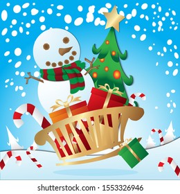 The Christmas  tree and snow man vector  for holiday content.
