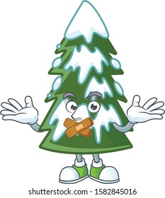 Christmas tree snow mascot cartoon character style making silent gesture