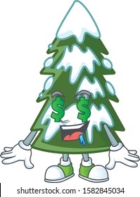 Christmas tree snow with Money eye cartoon character design
