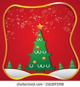 The Christmas tree and snow on red background vector image.