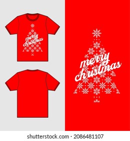 Christmas Tree with Snow Pattern Tshirt Design, Isolated on Red and white vector ilustration, Mechandise Christmas Design Template