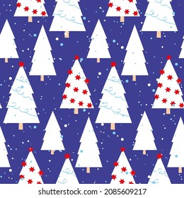 christmas tree in snow seamless pattern, winter holiday print 