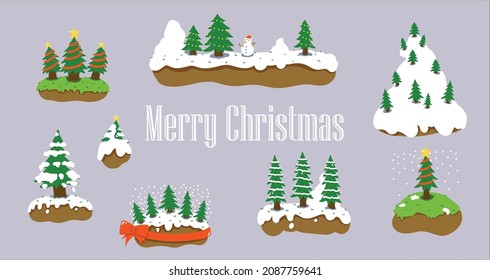 Christmas tree and Snow set, vector illustration,Christmas symbols. use for greeting card, invitation, banner, web design.
