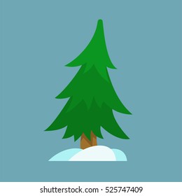 Christmas tree and snow in simple flat style