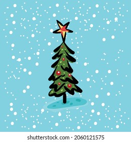 Christmas tree in snow vector illustration