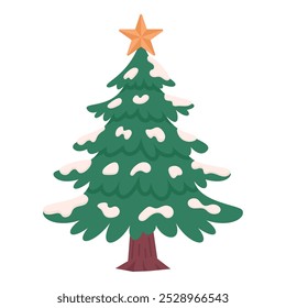 Christmas tree in the snow, vector illustration on a white background