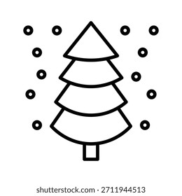 Árbol de Navidad con la Ilustración vectorial de nieve, icono del estilo de la línea