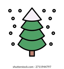 Christmas Tree With Snow Vector Illustration, Filled Style Icon