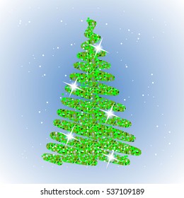 Christmas tree in snow. Vector illustration.