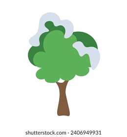 christmas tree in the snow, winter tree, snowy tree, snow falling on the tree illustration