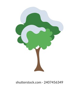 christmas tree in the snow, winter tree, snowy tree, snow falling on the tree illustration