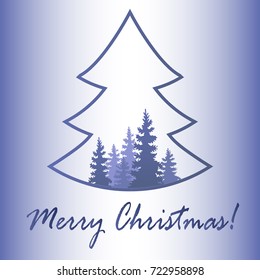 Christmas tree .snow-covered forest.  winter nature. Vector. Eps 10. Postcards. Festive background.