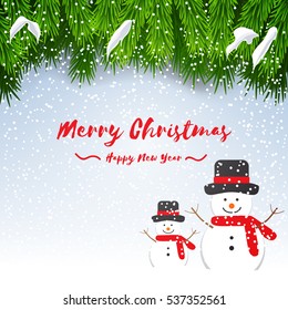 Christmas tree with snowfall over winter background with copy space. Vector illustration design