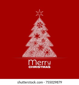 Christmas tree snowflake decoration merry Christmas greeting design on red background