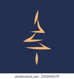 Árvore de Natal, floco de neve, arte da linha de fogo de artifício sobre fundo azul, desenho de linha contínua única sobre fundo de ouro. Um design de vetor de árvore de Natal de luxo