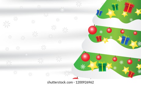 Christmas tree snowflake gift composition on white silk background with copy space for your text.
