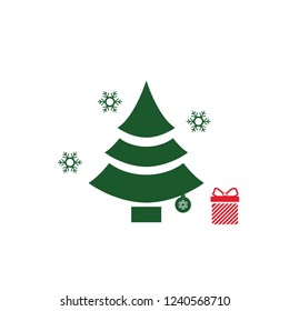 Christmas Tree with snowflake and gift icon. Vector illustration. xmas logo