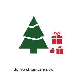 Christmas Tree with snowflake and gift icon. Vector illustration. xmas logo