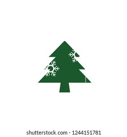 Christmas Tree with snowflake and gift icon. Vector illustration. xmas logo