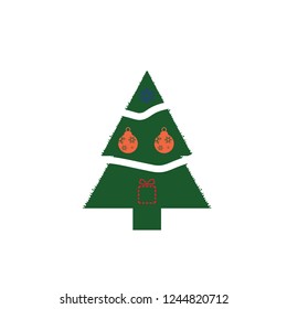 Christmas Tree with snowflake and gift icon. Vector illustration. xmas logo