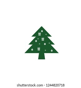 Christmas Tree with snowflake and gift icon. Vector illustration. xmas logo