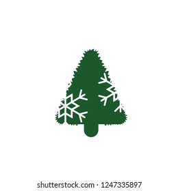 Christmas Tree with snowflake and gift icon. Vector illustration. Xmas logo