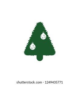 Christmas Tree with snowflake and gift icon. Vector illustration. xmas logo
